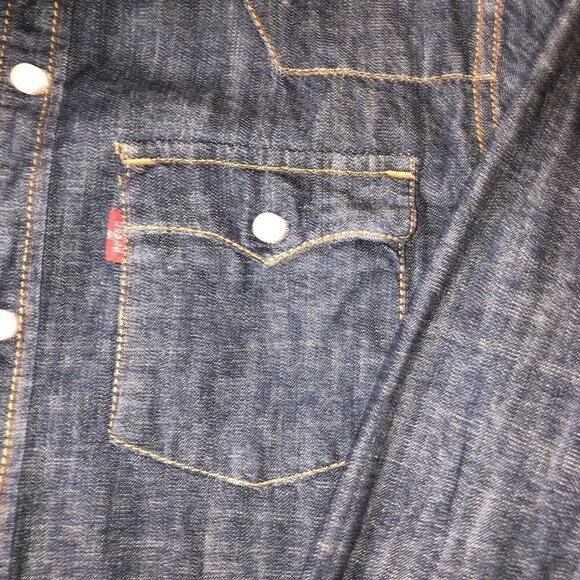 LEVIS Youth Western Dark Wash Denim Pearl Snap Long Sleeve Shirt Size M - Picture 6 of 11